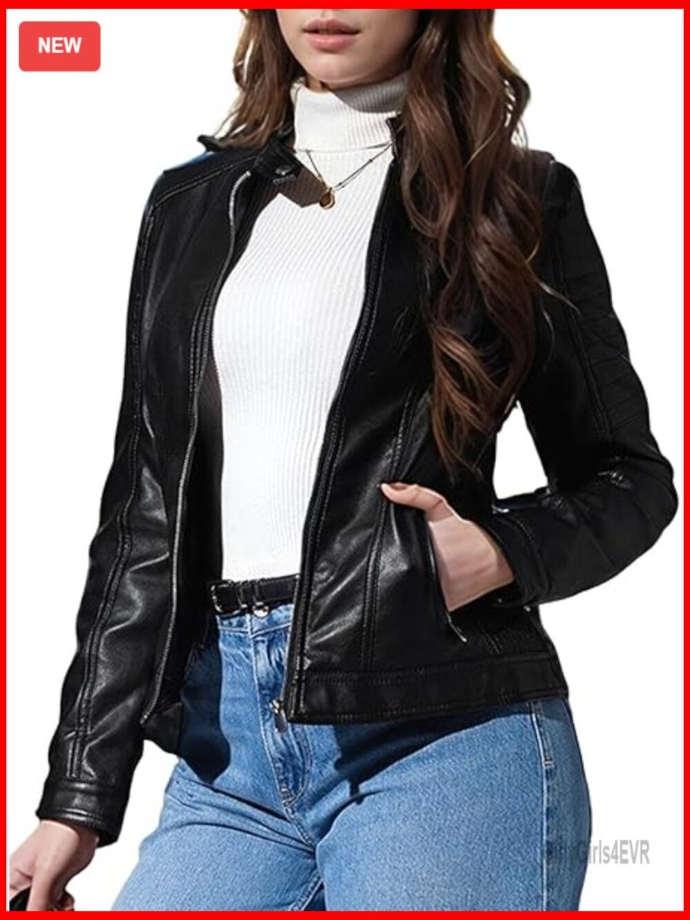 Faux Leather Moto Jacket Slim Fit Cropped Biker Style All Season